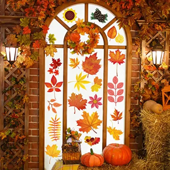 Fall Decorations-Fall Window Clings, Thanksgiving Window Clings for Glass 324 PCS Thanksgiving Clings for Windows Fall Window Stickers Thanksgiving Home Office Decorations {4}