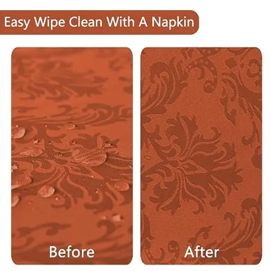 Rectangle Tablecloth - 52 x 70 Inch Rust Cream Spill Wrinkle Proof Damask Table Cloth, Fall, Harvest, Thanksgiving Tablecloths, Soft Polyester Oblong Table Cover for Kitchen Parties {6}