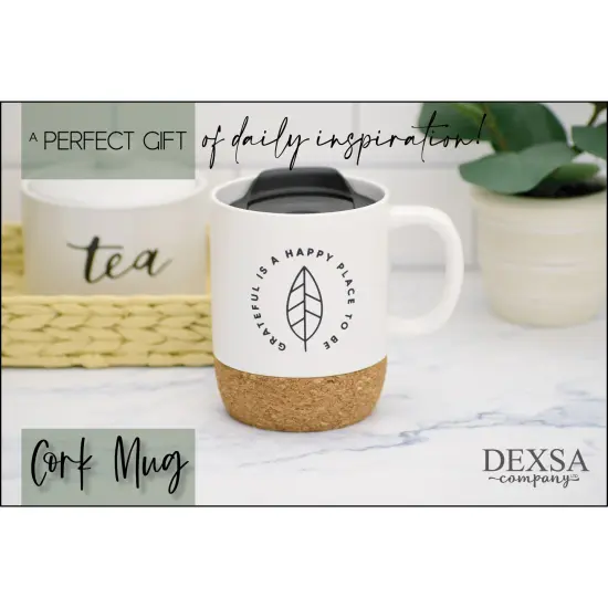 Dexsa Grateful Is A Happy Place Designer Cork Bottom Mug with Lid - 14 oz {4}