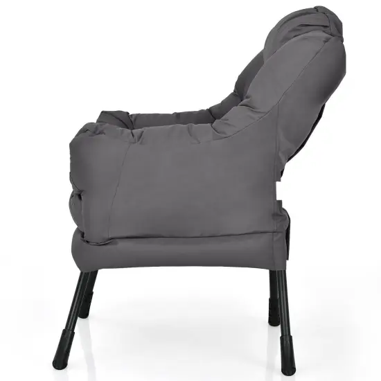 Modern Polyester Fabric Lazy Chair with Side Pocket and Tufted Design Perfect for Any Corner Grey {6}