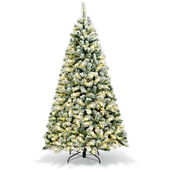 6 Feet Pre-Lit Premium Snow Flocked Hinged Artificial Christmas Tree {1}