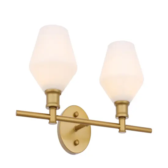 Gene 2 light Brass and Frosted white glass Wall sconce {6}
