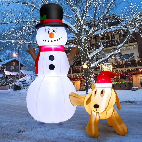6 Feet Tall Inflatable Snowman and Dog Set Christmas Decoration with LED Lights {3}