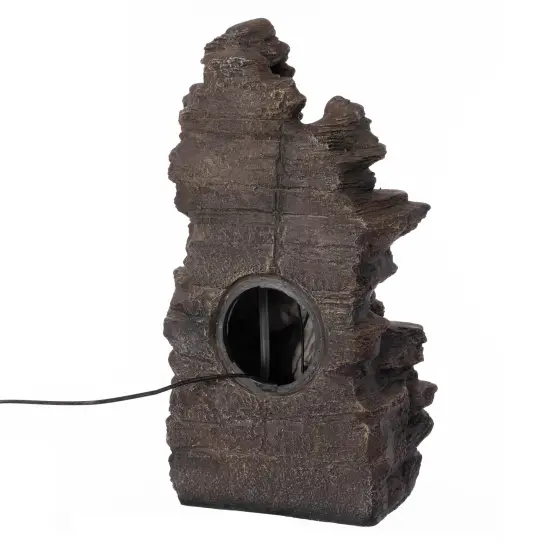 Cascading Electric Powered 4-Tier Rock Water Fountain 24" with LED Lights for Indoor and Outdoor Use {6}