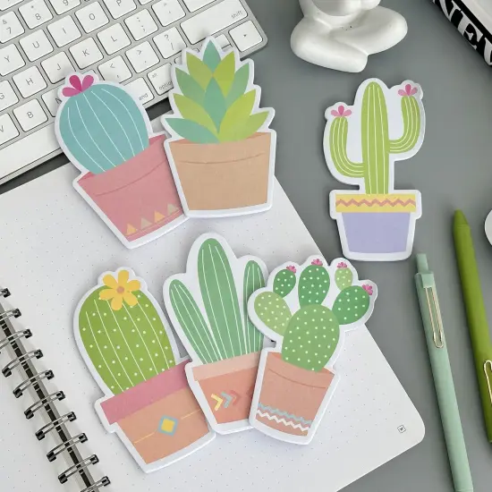 Wrapables Cute Cactus Succulents Sticky Notes, Adhesive Memo Notepads for Home, Office, Work (Set of 6) {6}