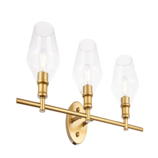 Gene 3 light Brass and Clear glass Wall sconce {6}