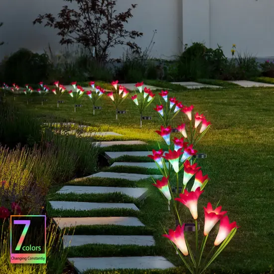 2 Pcs Solar Flowers LED Light Outdoor Garden Yard Stake Solar Flower Lights {8}