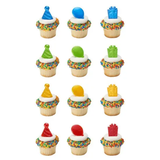 Happy Birthday Icons Cupcake Rings, 12ct {1}