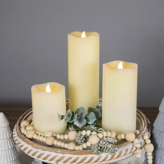 Northlight LED Flickering Flameless Wax Pillar Candles - 8" - Cream - Set of 3 Ivory {4}