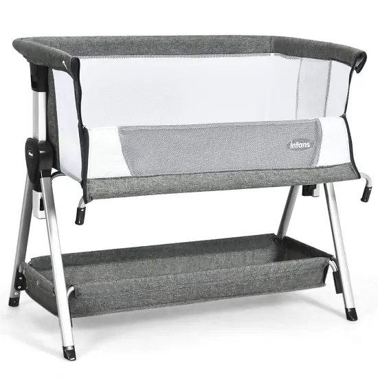 Adjustable Baby Bedside Crib with Large Storage Dark Grey {4}