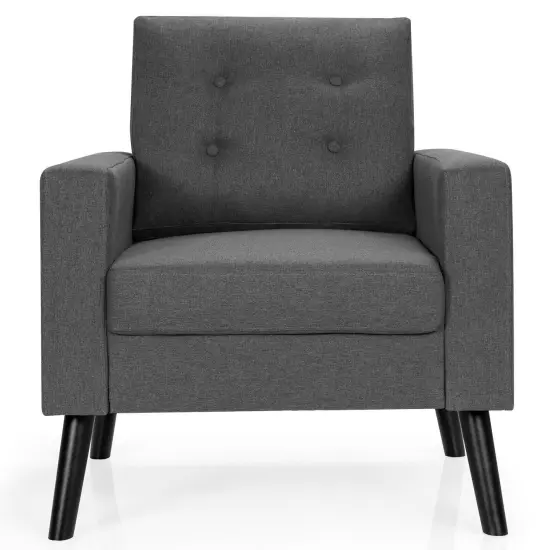 Modern Button Tufted Accent Chair with Rubber Wood Legs and Wide Backrest Ideal for Any Room Grey {4}