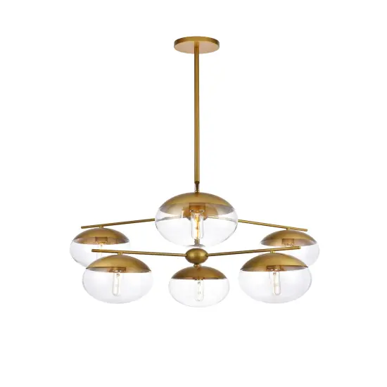 Eclipse 6 Lights Brass Pendant With Clear Glass {3}