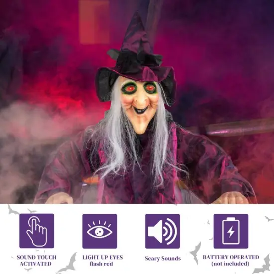 71in Life Size Hanging Witch Talking Halloween Everyday Decoration {4}