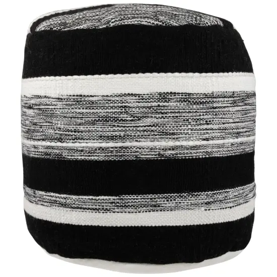 Northlight 18" Black and White Striped Outdoor Woven Pouf Ottoman {1}