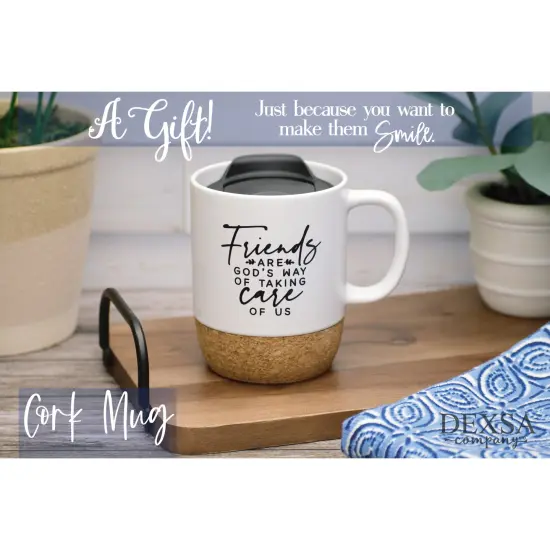 Dexsa Friends Are God's Way Designer Cork Bottom Mug with Lid - 14 oz {3}
