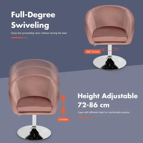 Height Adjustable and Swivel Makeup Accent Chair with Round Back and Metal Base Pink {5}