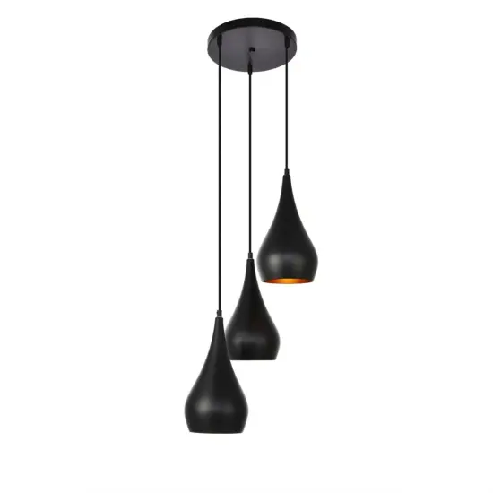 Nora Collection Pendant D14.5in H11.5in Lt:3 Black finish {3}