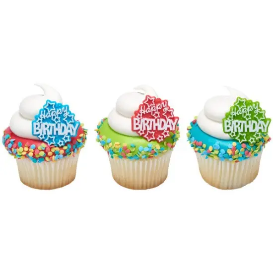 Happy Birthday Stars Cupcake Rings, 12ct {5}