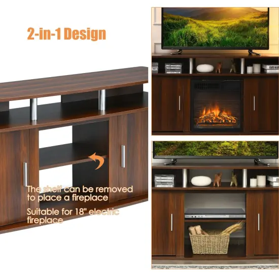 63 Inch Doors TV Entertainment Console Center with 2 Cabinets and Open Shelves {5}