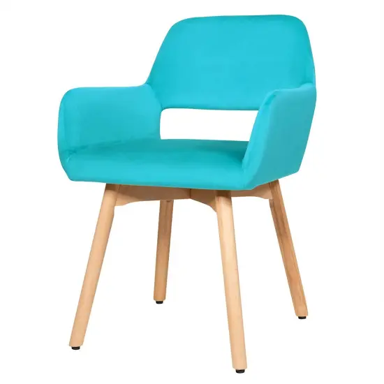 Set of 2 Modern Accent Armchairs with Ergonomic Backrests and Solid Wood Legs Blue {3}