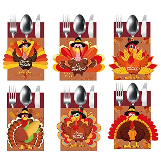 24PCS Thanksgiving Cutlery Holder Set Thanksgiving Table Decor Set Thanksgiving Table Setting Decorations Thanksgiving Turkey Utensil D&eacute;cor for Thanksgiving Autumn Fall Harvest Party Table Decoration {2}