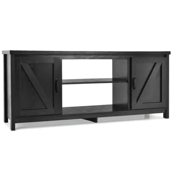 59 Inches TV Media Console Table with 2 Storage Cabinet and Adjustable Removable Shelf Brown {4}