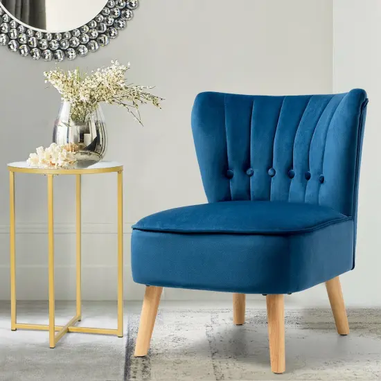 Armless Accent Chair Tufted Velvet Leisure Chair Blue {3}