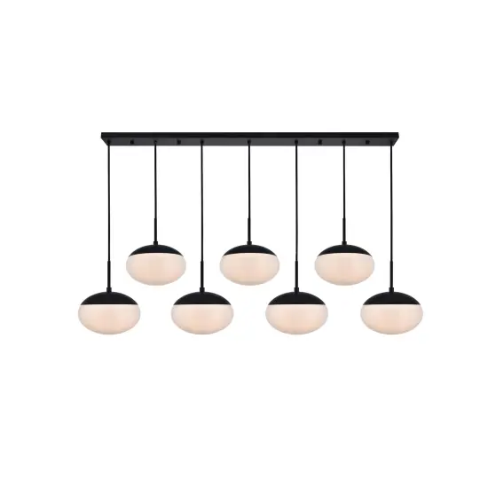 Eclipse 7 Lights Black Pendant With Frosted White Glass {1}
