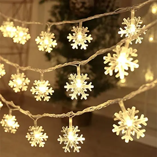 Christmas Decorations Lights, 20 Ft 40 LED Snowflake String Lights Battery Operated Fairy Lights for Bedroom Room Party Home Office Xmas Decor Indoor Outdoor Tree Decorations Warm White {1}