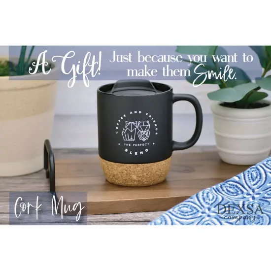 Dexsa Coffee And Friends Designer Cork Bottom Mug with Lid - 14 oz {3}