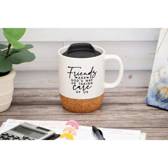 Dexsa Friends Are God's Way Designer Cork Bottom Mug with Lid - 14 oz {2}