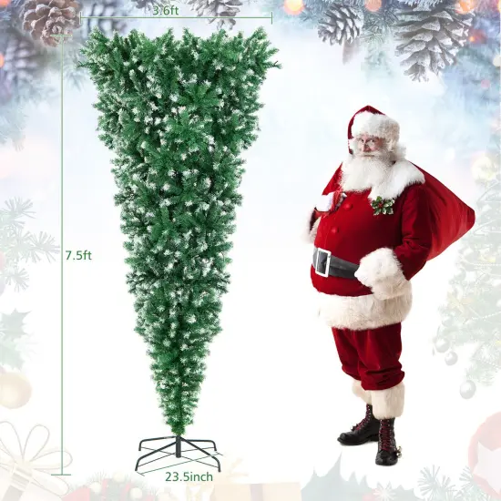 7.5 Feet Pre-Lit Snowy Upside Down Christmas Tree 1100 Tips {4}
