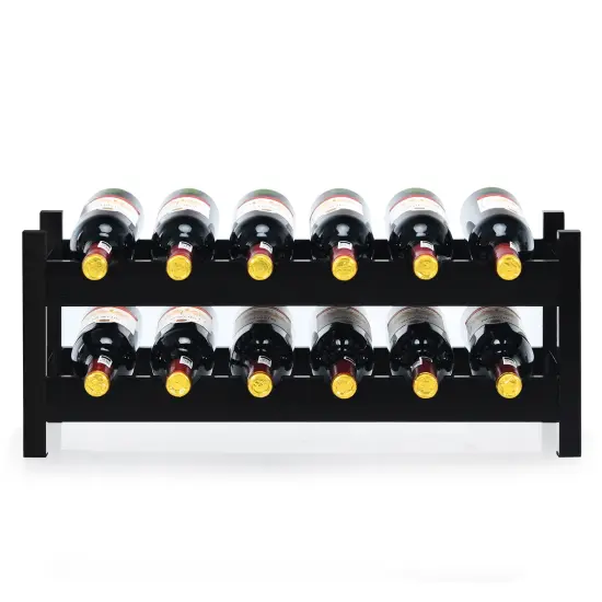 2-Tier 12 Bottles Bamboo Storage Shelf Wine Rack Brown {6}
