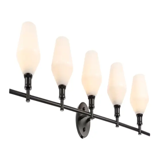 Gene 5 light Black and Frosted white glass Wall sconce {6}