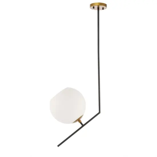 Ryland 1 light Black and Brass and Frosted White glass pendant {3}