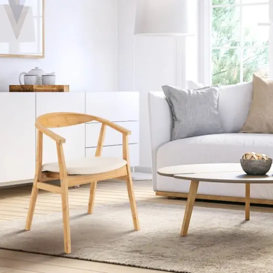 Bamboo Accent Chair with Armrest and Curved Backrest-Natural {2}