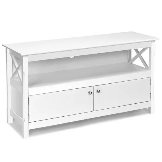 44 Inch Wooden Storage Cabinet TV Stand White {1}