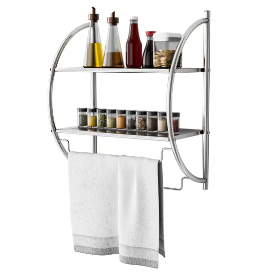 2-Tier Wall Mount Shower Organizer Towel Storage Rack {2}