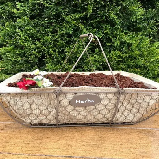 Herb Wire & Burlap Basket Planter {3}