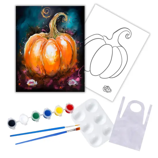 "Pumpkin Splash" DIY Canvas Art Kit, Adult Beginner, Acrylic Paint Size 11x14 inch {1}