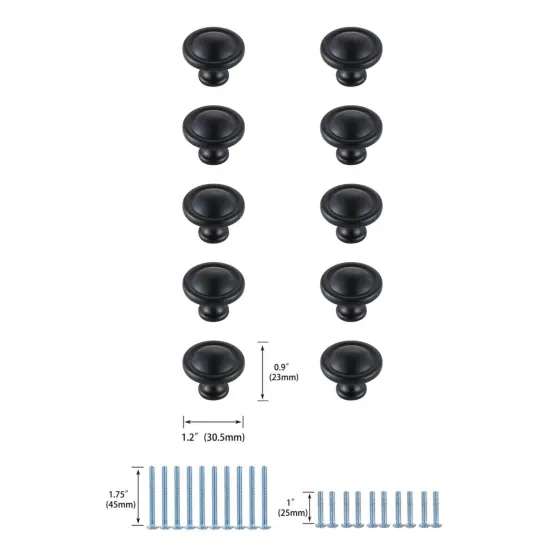 Garlande 1.2" Diameter Matte Black Mushroom Knob Multipack (Set of 10) {6}
