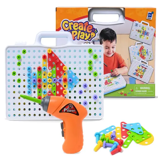 Drill & Play Creative Educational Toy with Real Toy Drill - Mosaic Design Building Toys Tool Kit {2}