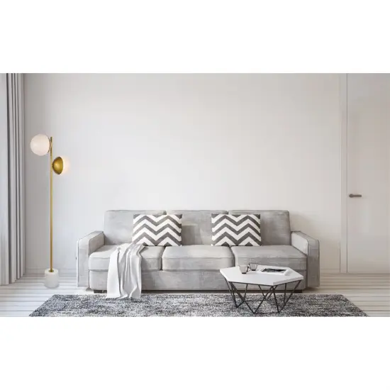 Eclipse 2 Lights Brass Floor Lamp With Frosted White Glass {2}