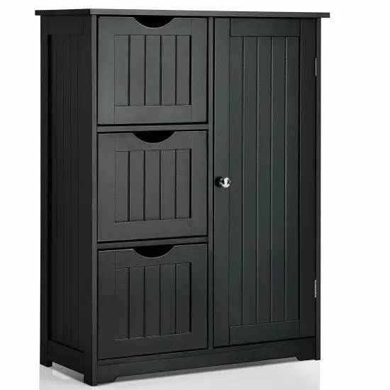 MDF Bathroom Floor Cabinet with Drawers and Adjustable Shelf Black {1}