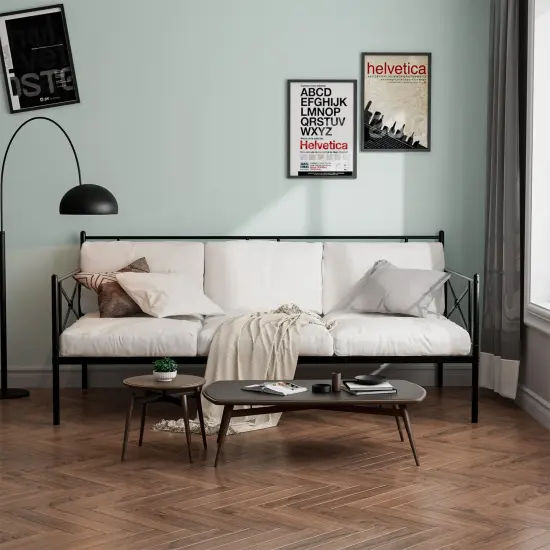 Metal Daybed Twin Bed Frame Stable Steel Slats Sofa Bed Black {6}