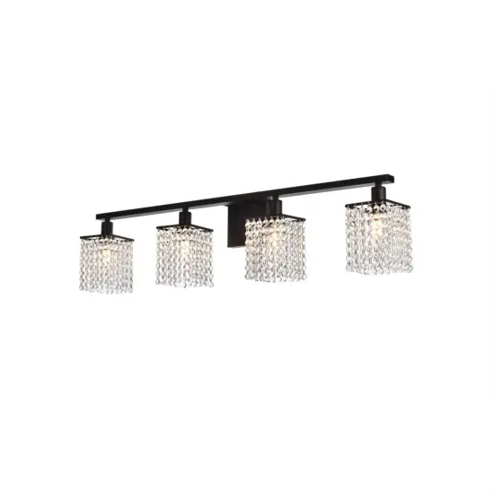 Phineas 4 lights bath sconce in black with clear crystals {3}