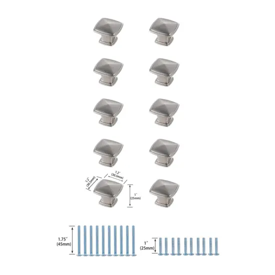 Marcel 1.2" Brushed Nickel Square Knob Multipack (Set of 10) {6}