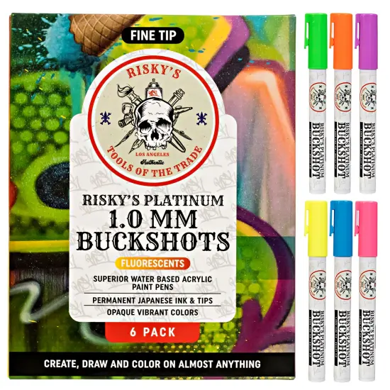 Risky's Tools of the Trade Platinum Buckshot 1mm 6 Pack of Fluorescents for Graffiti or Fine Art {6}