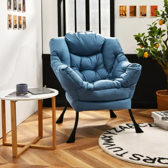 Modern Polyester Fabric Lazy Chair with Side Pocket and Tufted Design Perfect for Any Corner Blue {5}