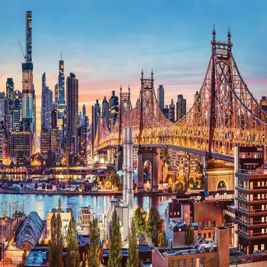 4000 Piece Jigsaw Puzzle, Good Evening New York, Puzzle of NYC, Puzzles of the USA, City Skyline Puzzle, New York Harbor and Bridge Puzzle, Castorland C-400256-2 {2}